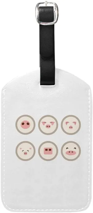 Rashu Luggage Tags Set Pig Face Icons Travel Bag Suitcase Tag Waterproof Privacy Cover ID Label with Adjustable Strip and Address Card