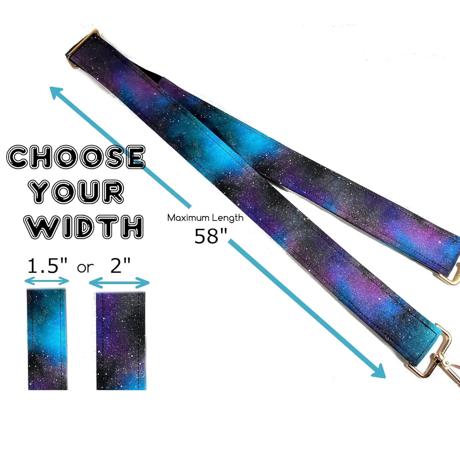 RBG Guitar Style Bag Strap - Ruth Bader Binsburg Notorious RBG Cross Body Strap - Custom Hardware Color- Adjustable -Double Padded-Durable- (2" Width, Gold)