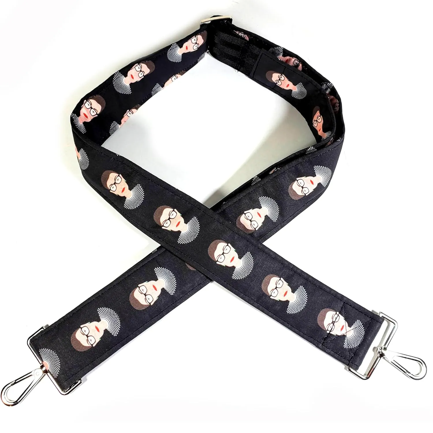 RBG Guitar Style Bag Strap - Ruth Bader Binsburg Notorious RBG Cross Body Strap - Custom Hardware Color- Adjustable -Double Padded-Durable- (2" Width, Gold)