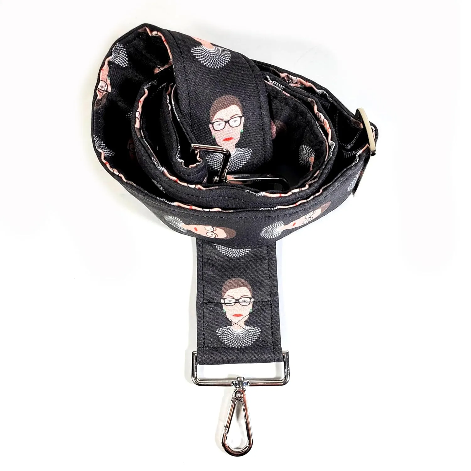RBG Guitar Style Bag Strap - Ruth Bader Binsburg Notorious RBG Cross Body Strap - Custom Hardware Color- Adjustable -Double Padded-Durable- (2" Width, Gold)