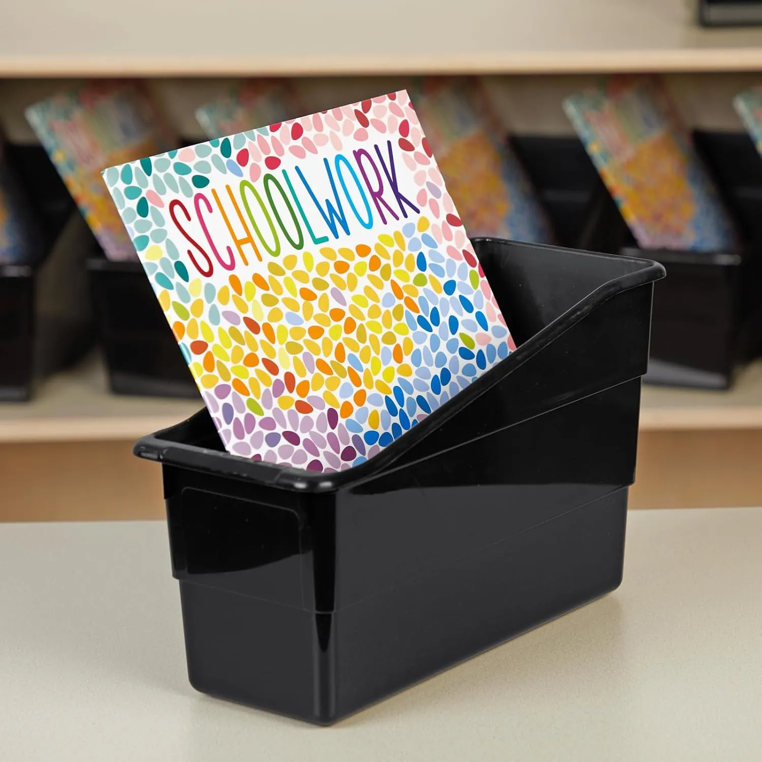 Really Good Stuff Book and Binder Storage Bins, Black, Set of 12 Home, Classroom, and Library Organization, Aesthetic Room Decor, School Supplies
