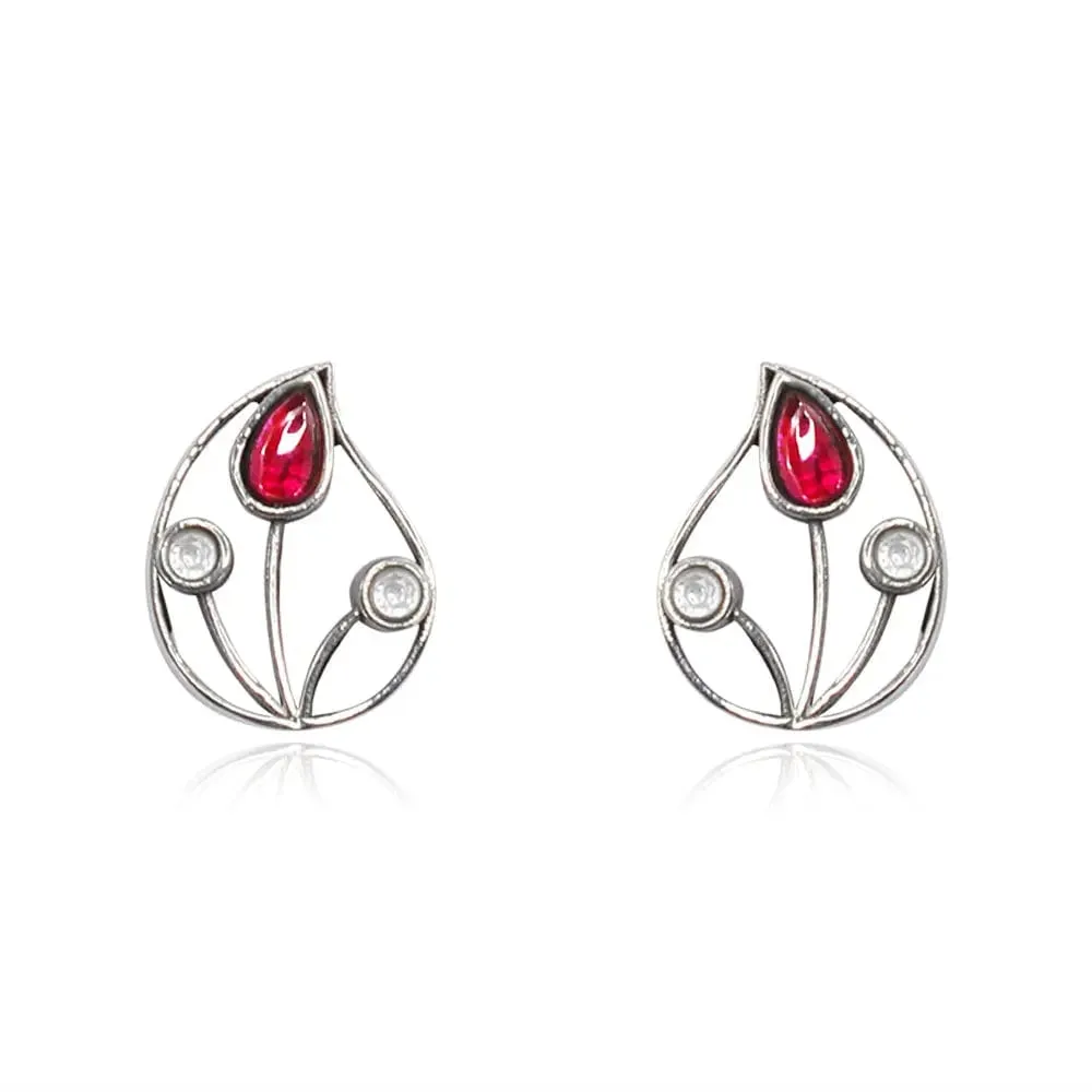 Red & White Silver 92.5 Aam Ras Stud Earring