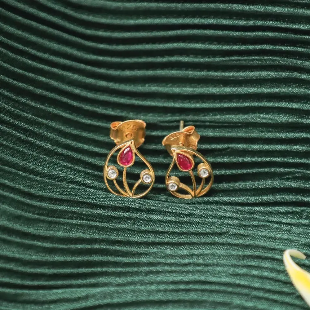 Red & White Silver 92.5 Aam Ras Stud Earring