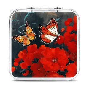 Red Flowers Butterflies Switch Game Case Switch Game Holder Cartridge Case Storage 12 Games & 2 Micro Sd Card Slots, Travel Carry Cases, Portable Games Card Storage, Hard Shell, Buckle Closure