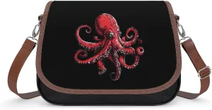 Red Octopus Fierce Cute Crossbody Purses for Women Leather Shoulder Bag Adjustable Shoulder Strap Handbag