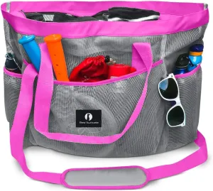 Red Suricata Mesh Beach Bag with Zipper - Extra Large Beach Tote Bag – Pool Bag