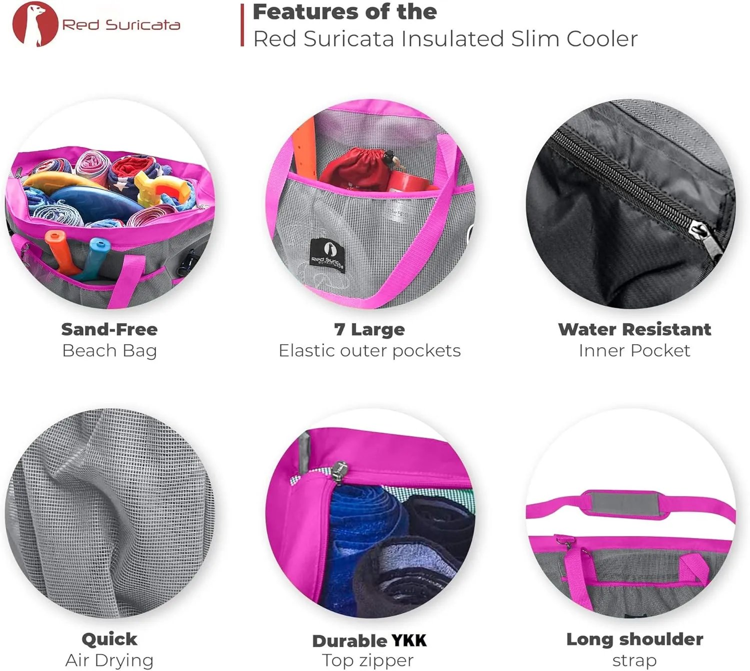Red Suricata Mesh Beach Bag with Zipper - Extra Large Beach Tote Bag – Pool Bag