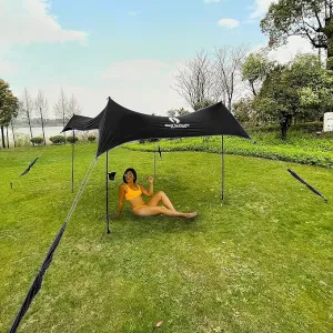 Red Suricata Premium Multi-Terrain Beach Tent & Beach Canopy in Backpack, UPF50 Sun Beach Shade, Pop Up Camping & Picnic Sunshade with 4 Poles, 4 Pole Anchors & 4 Tent Screws, Sun Shelter (Lrg Black)