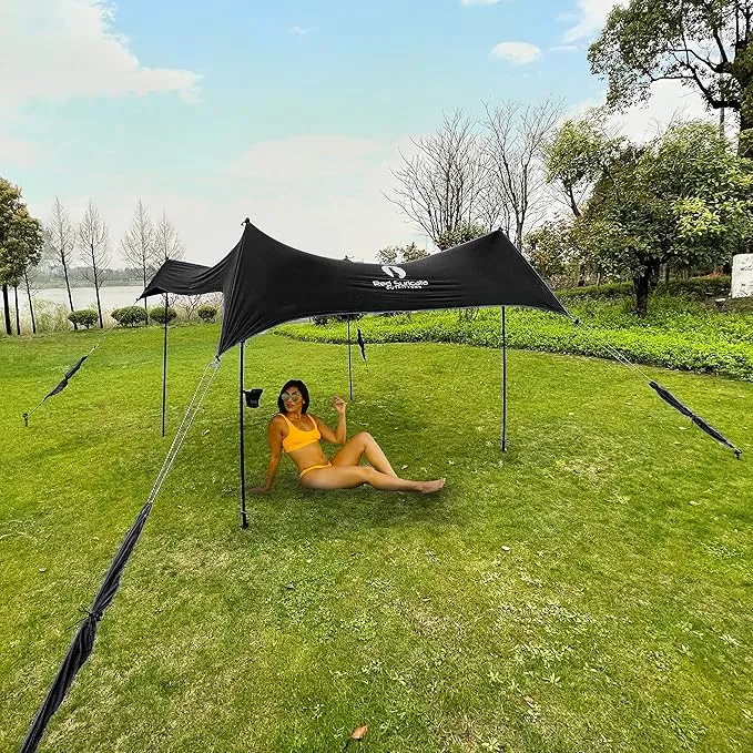 Red Suricata Premium Multi-Terrain Beach Tent & Beach Canopy in Backpack, UPF50 Sun Beach Shade, Pop Up Camping & Picnic Sunshade with 4 Poles, 4 Pole Anchors & 4 Tent Screws, Sun Shelter (Lrg Black)