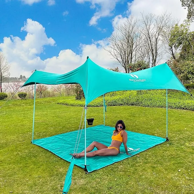 Red Suricata Premium Multi-Terrain Beach Tent & Beach Canopy in Backpack, UPF50 Sun Beach Shade, Pop Up Camping & Picnic Sunshade with 4 Poles, 4 Pole Anchors & 4 Tent Screws, Sun Shelter (Lrg Turq)