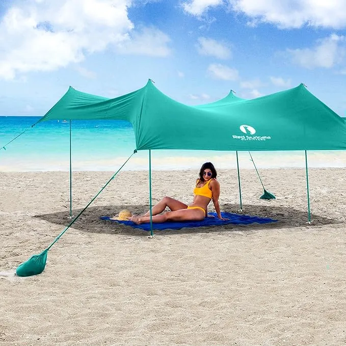 Red Suricata Premium Multi-Terrain Beach Tent & Beach Canopy in Backpack, UPF50 Sun Beach Shade, Pop Up Camping & Picnic Sunshade with 4 Poles, 4 Pole Anchors & 4 Tent Screws, Sun Shelter (Lrg Turq)