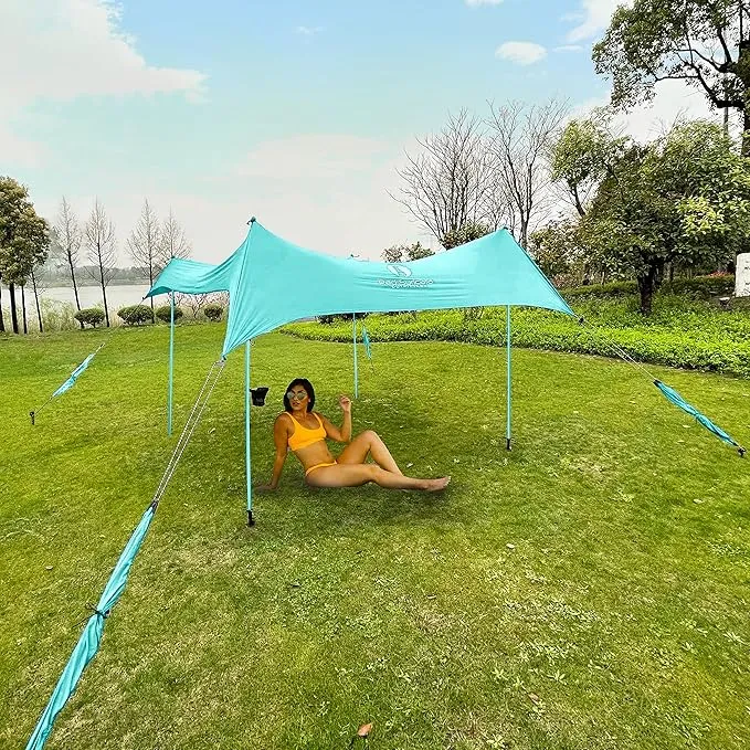 Red Suricata Premium Multi-Terrain Beach Tent & Beach Canopy in Backpack, UPF50 Sun Beach Shade, Pop Up Camping & Picnic Sunshade with 4 Poles, 4 Pole Anchors & 4 Tent Screws, Sun Shelter (Lrg Turq)