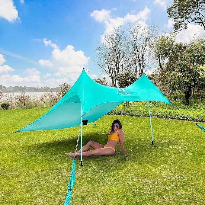 Red Suricata Premium Multi-Terrain Beach Tent & Beach Canopy in Backpack, UPF50 Sun Beach Shade, Pop Up Camping & Picnic Sunshade with 4 Poles, 4 Pole Anchors & 4 Tent Screws, Sun Shelter (Lrg Turq)