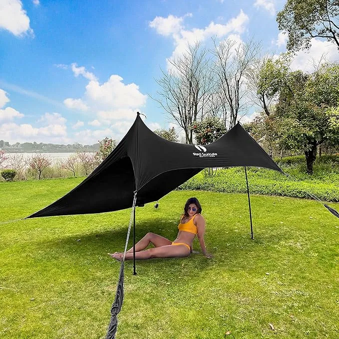 Red Suricata Premium Multi-Terrain Beach Tent & Beach Canopy in Backpack, UPF50 Sun Beach Shade, Pop Up Camping & Picnic Sunshade with 4 Poles, 4 Pole Anchors & 4 Tent Screws, Sun Shelter (Med Black)
