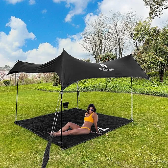 Red Suricata Premium Multi-Terrain Beach Tent & Beach Canopy in Backpack, UPF50 Sun Beach Shade, Pop Up Camping & Picnic Sunshade with 4 Poles, 4 Pole Anchors & 4 Tent Screws, Sun Shelter (Med Black)