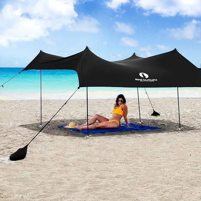 Red Suricata Premium Multi-Terrain Beach Tent & Beach Canopy in Backpack, UPF50 Sun Beach Shade, Pop Up Camping & Picnic Sunshade with 4 Poles, 4 Pole Anchors & 4 Tent Screws, Sun Shelter (Med Black)