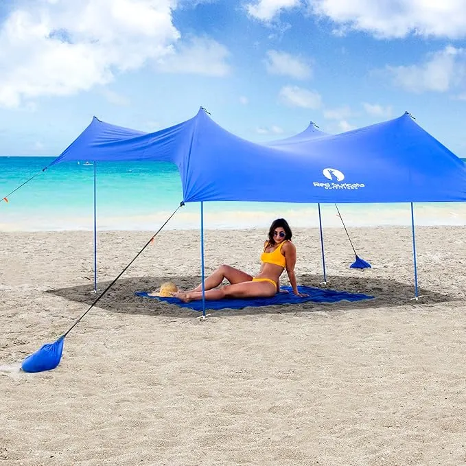 Red Suricata Premium Multi-Terrain Beach Tent & Beach Canopy in Backpack, UPF50 Sun Beach Shade, Pop Up Camping & Picnic Sunshade with 4 Poles, 4 Pole Anchors & 4 Tent Screws, Sun Shelter (Med Blue)