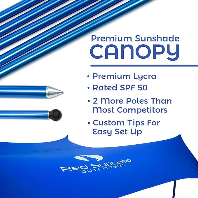 Red Suricata Premium Multi-Terrain Beach Tent & Beach Canopy in Backpack, UPF50 Sun Beach Shade, Pop Up Camping & Picnic Sunshade with 4 Poles, 4 Pole Anchors & 4 Tent Screws, Sun Shelter (Med Blue)
