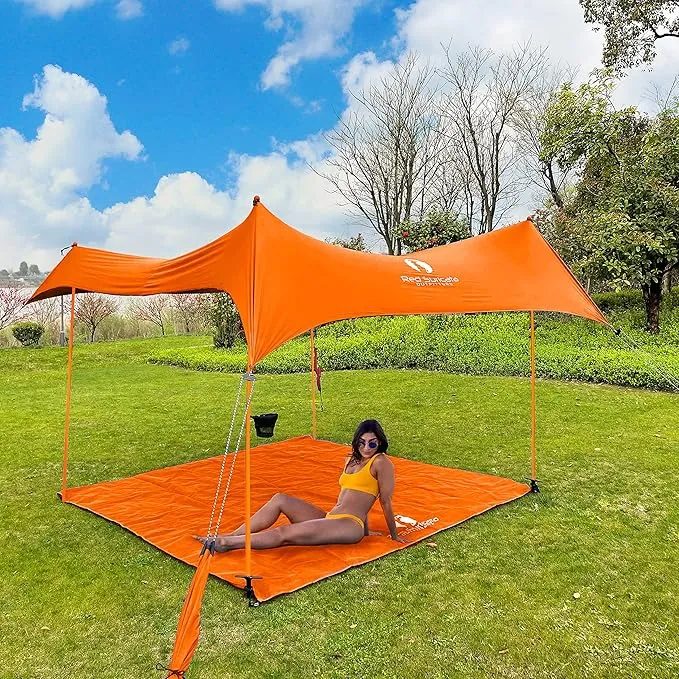 Red Suricata Premium Multi-Terrain Beach Tent & Beach Canopy in Backpack, UPF50 Sun Beach Shade, Pop Up Camping & Picnic Sunshade with 4 Poles, 4 Pole Anchors & 4 Tent Screws, Sun Shelter (Med Orange)