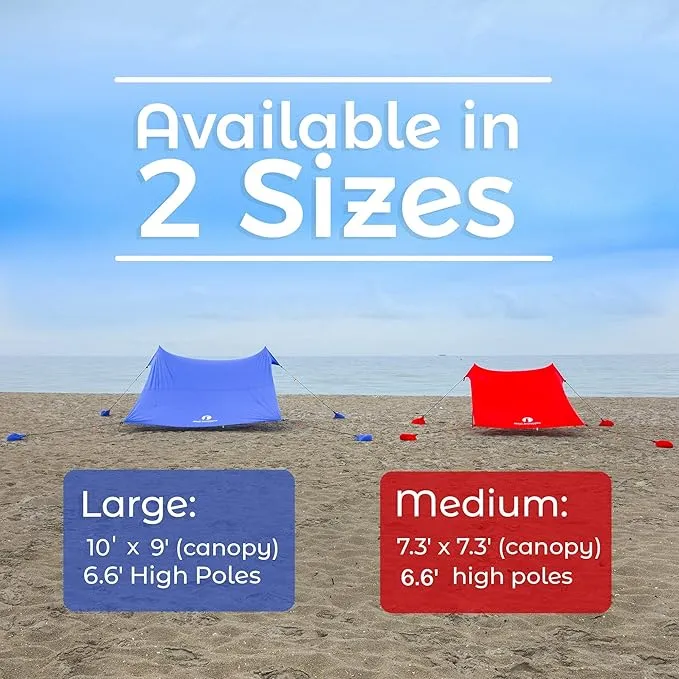 Red Suricata Premium Multi-Terrain Beach Tent & Beach Canopy in Backpack, UPF50 Sun Beach Shade, Pop Up Camping & Picnic Sunshade with 4 Poles, 4 Pole Anchors & 4 Tent Screws, Sun Shelter (Med Orange)