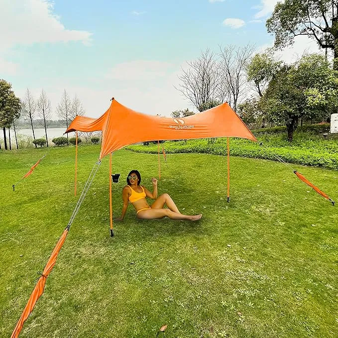 Red Suricata Premium Multi-Terrain Beach Tent & Beach Canopy in Backpack, UPF50 Sun Beach Shade, Pop Up Camping & Picnic Sunshade with 4 Poles, 4 Pole Anchors & 4 Tent Screws, Sun Shelter (Med Orange)