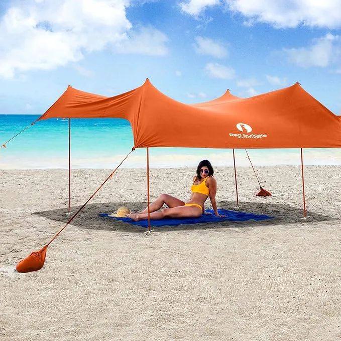 Red Suricata Premium Multi-Terrain Beach Tent & Beach Canopy in Backpack, UPF50 Sun Beach Shade, Pop Up Camping & Picnic Sunshade with 4 Poles, 4 Pole Anchors & 4 Tent Screws, Sun Shelter (Med Orange)