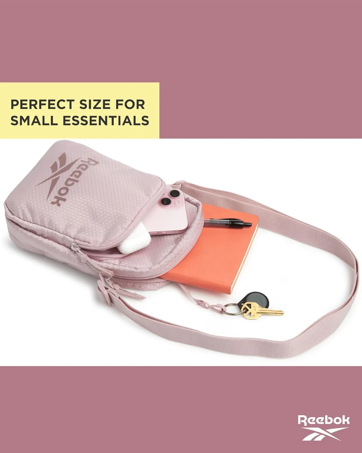 Reebok Womens Crossbody Bag - Lightweight Small Crossbody Bags for Women, Compact Casual Sling Shoulder Bag for Everyday Use