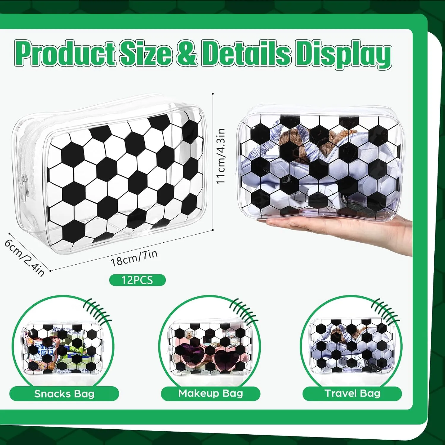 Reginary 12 Pcs Soccer Team Gifts Cosmetics Bag PVC Clear Portable Makeup Bags Organizer 7 x 4.3 x 2.4 '' Waterproof Sport Zippered Toiletry Carry Pouch for Coach Travel Party Supplies