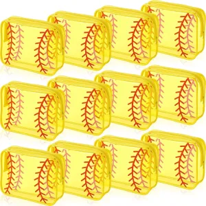 Reginary 12 Pcs Softball Team Gifts Cosmetics Goodie Bag PVC Clear Portable Makeup Bags Organizer 7 x 4.3 x 2.4 '' Waterproof Sport Zippered Toiletry Carry Pouch for Softball Coach Travel Party