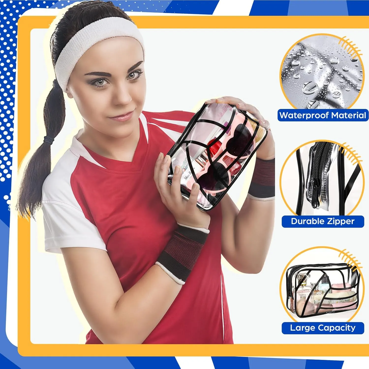 Reginary 12 Pcs Volleyball Team Gifts Cosmetics Bag PVC Clear Portable Makeup Bags Organizer 7 x 4.3 x 2.4 '' Waterproof Sport Zippered Toiletry Carry Pouch for Volleyball Coach Travel Party Supplies