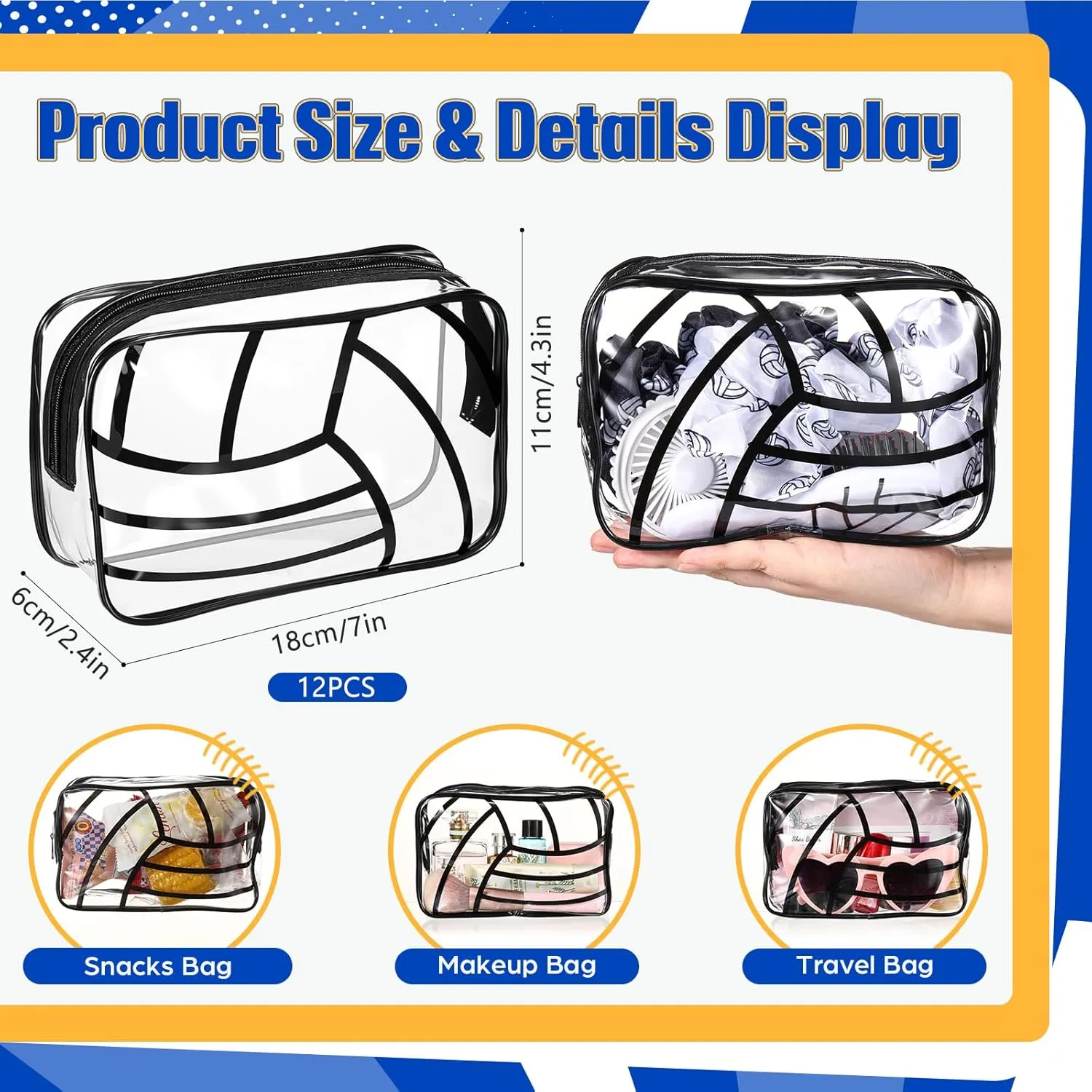 Reginary 12 Pcs Volleyball Team Gifts Cosmetics Bag PVC Clear Portable Makeup Bags Organizer 7 x 4.3 x 2.4 '' Waterproof Sport Zippered Toiletry Carry Pouch for Volleyball Coach Travel Party Supplies