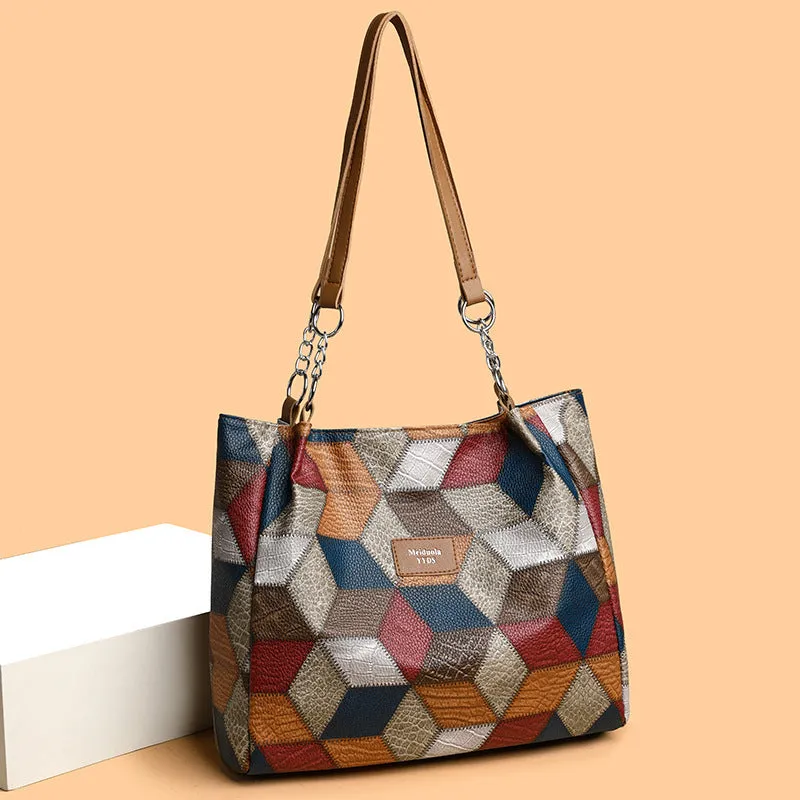 Retro Geometric Pattern Color-matching Shoulder Bag Fashion