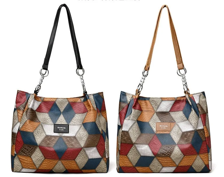 Retro Geometric Pattern Color-matching Shoulder Bag Fashion