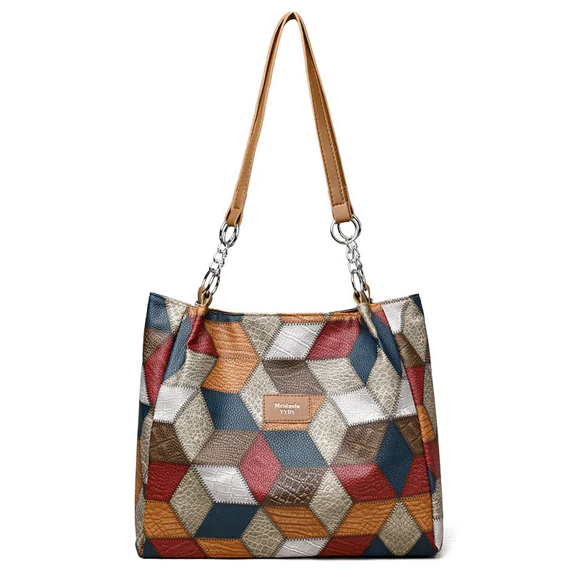 Retro Geometric Pattern Color-matching Shoulder Bag Fashion