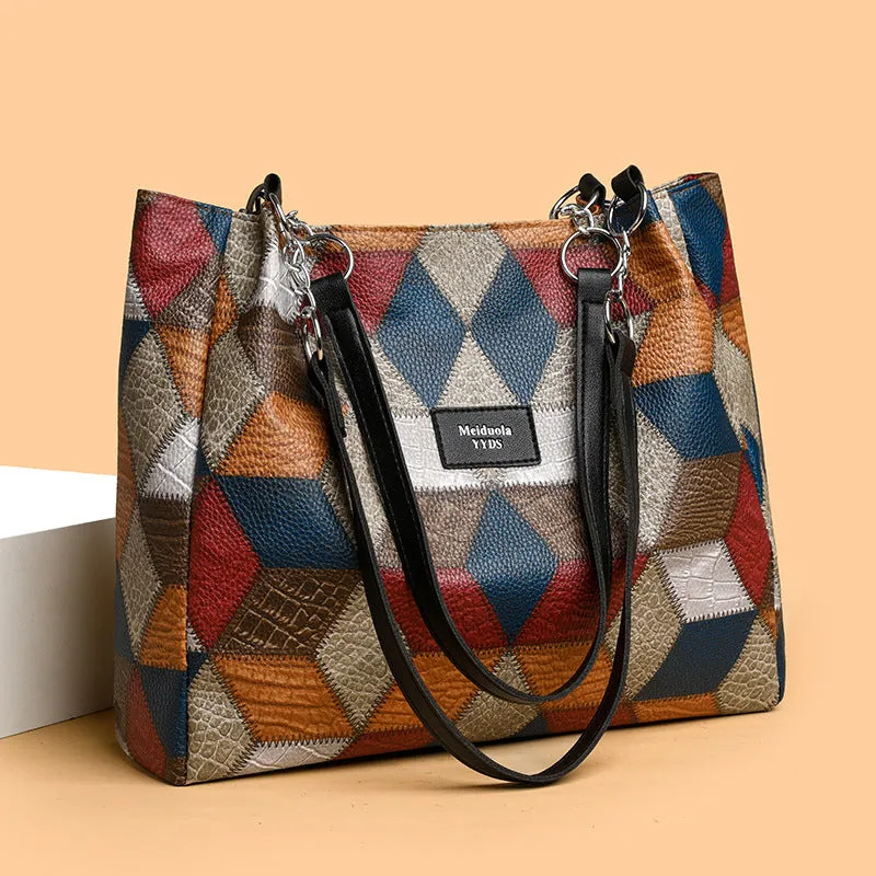 Retro Geometric Pattern Color-matching Shoulder Bag Fashion