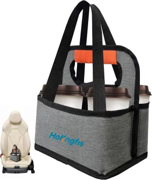 Reusable 4 Cups Drink Caddy, Portable Drink Carrier for Daily, Coffee Cup Holder Bag with Handle and Strap for Car Delivery Travel. (Grey)