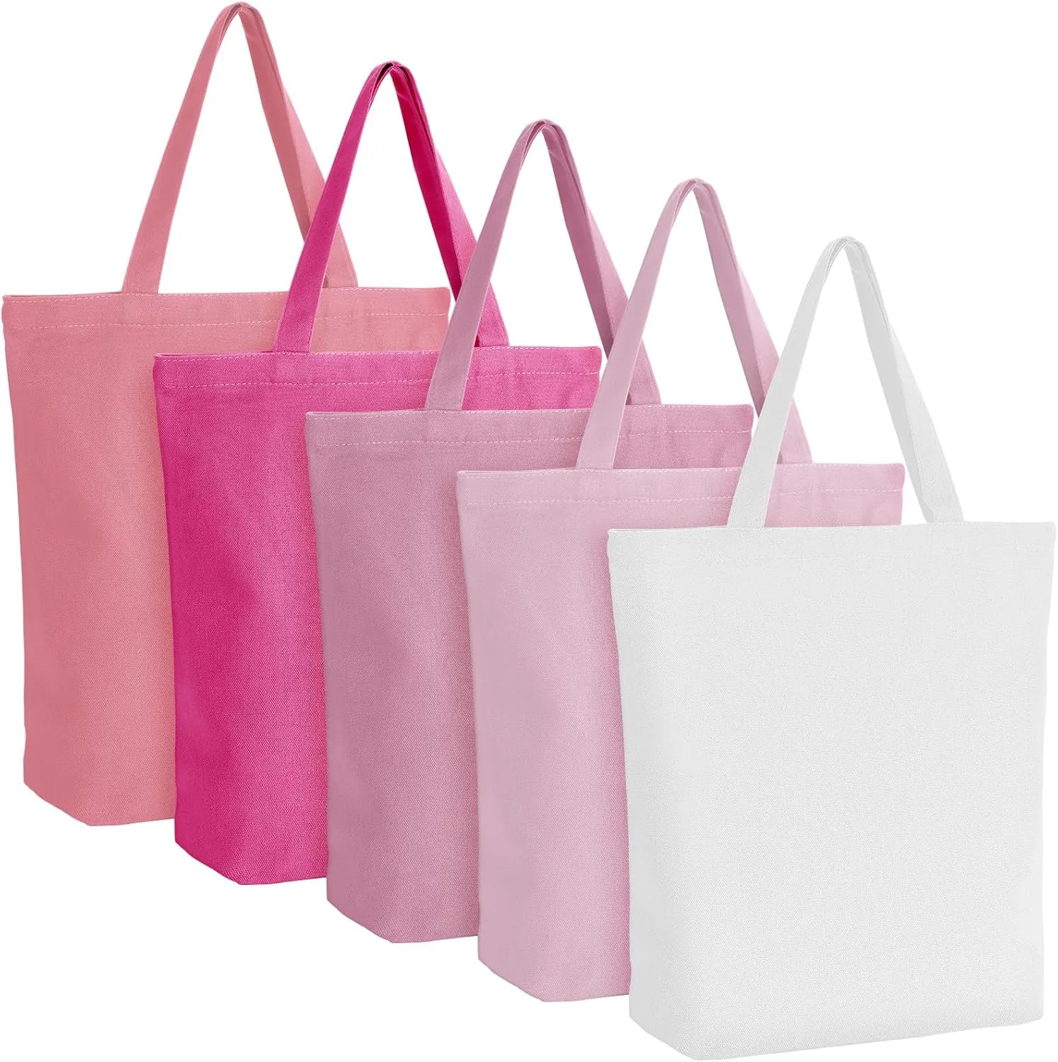 Reusable Canvas Grocery Shopping Tote Bags Bulk with Zipper and Handle Women Mom Teacher Nurse Wedding Mental Health Gifts(Pink,5 Pcs)