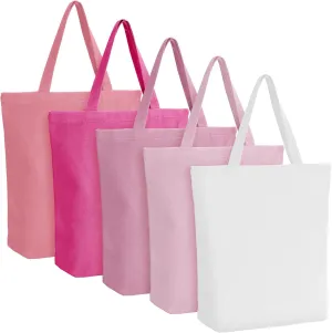 Reusable Canvas Grocery Shopping Tote Bags Bulk with Zipper and Handle Women Mom Teacher Nurse Wedding Mental Health Gifts(Pink,5 Pcs)
