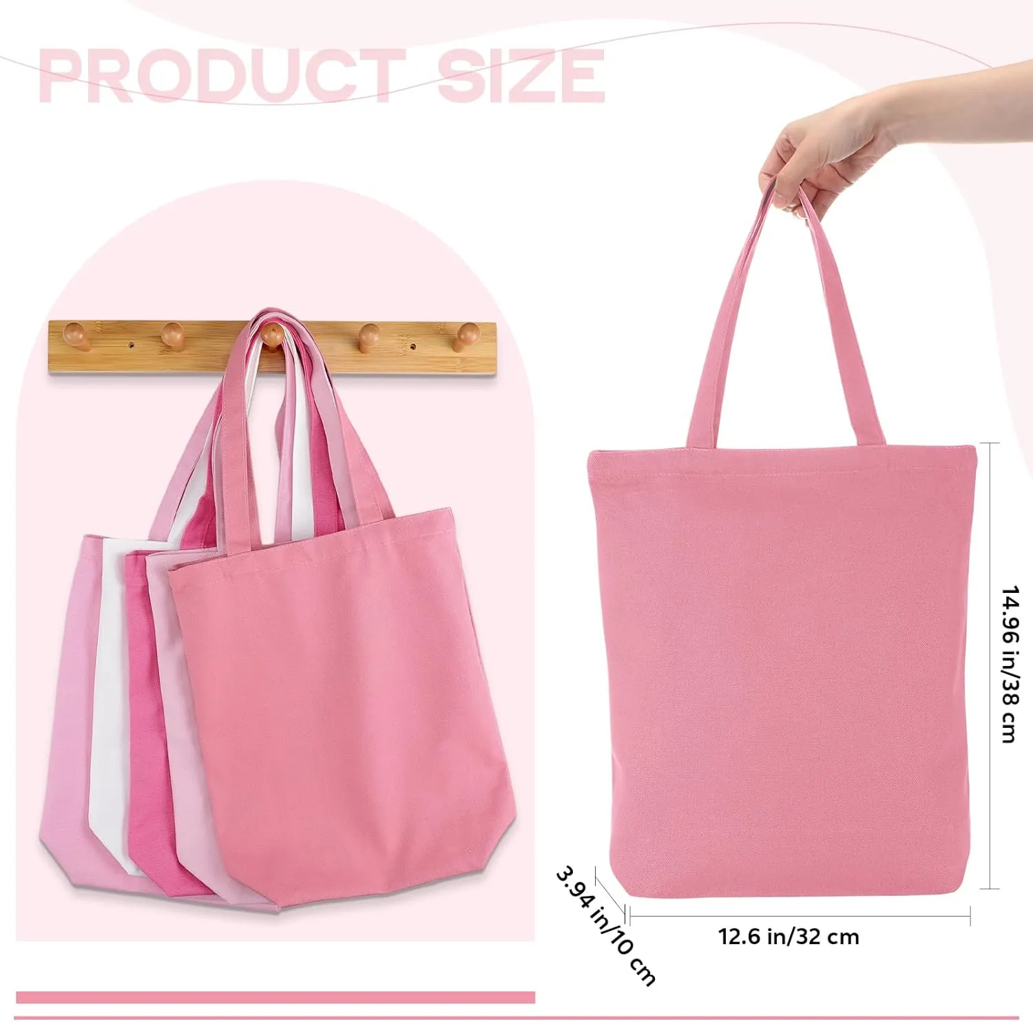 Reusable Canvas Grocery Shopping Tote Bags Bulk with Zipper and Handle Women Mom Teacher Nurse Wedding Mental Health Gifts(Pink,5 Pcs)
