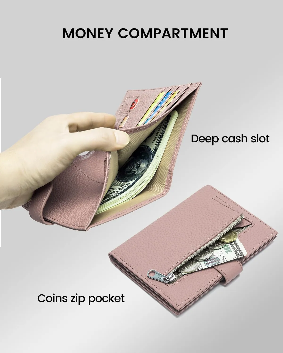RFID Passport Holder Travel Wallet for Women, Leather Passport Cover Wallet with Card Holders SIM Slots,Zippered Coins Pocket and Cash Slot Slim Compact Travel Wallet (Pink)