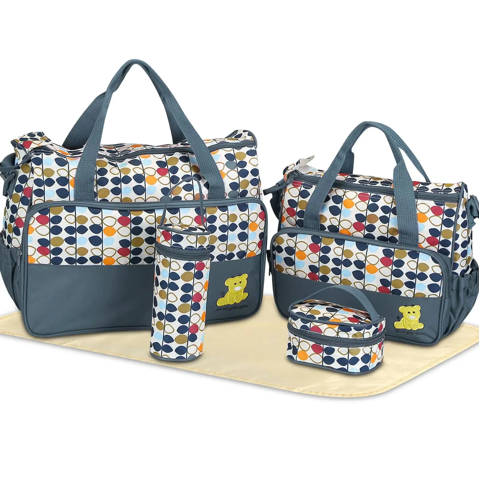Rivulet Diaper Bag Tote Set 5PCS Diaper Bags for Baby Girl Travel Diaper Tote Multifunctional Diaper Changing Bags Baby Essentials Baby Bags for Mom-Gray