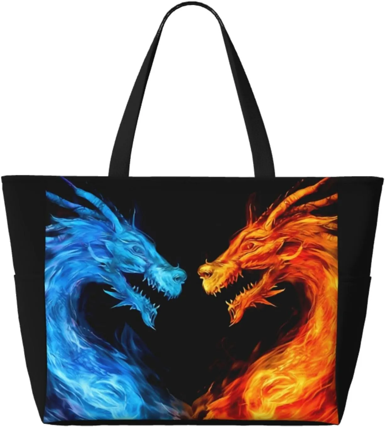 Rock and Roll Skull Skeleton Large Beach Tote Bag with Zipper, Hippie Pool Gym Bags for Women Weekender Travel