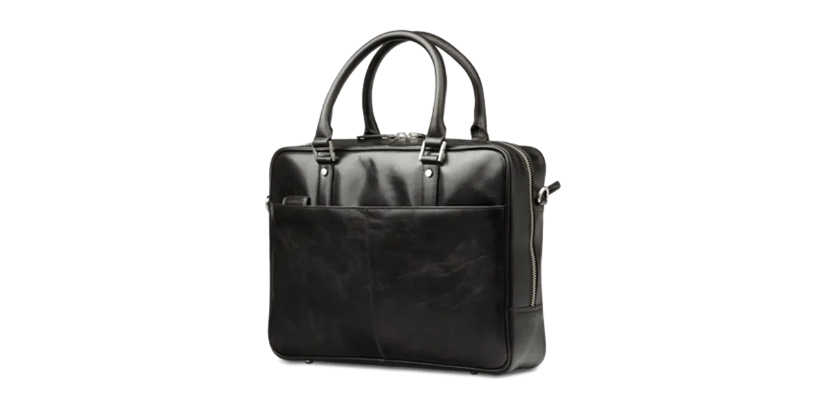Rosenborg 14" Black Leather Laptop Briefcase