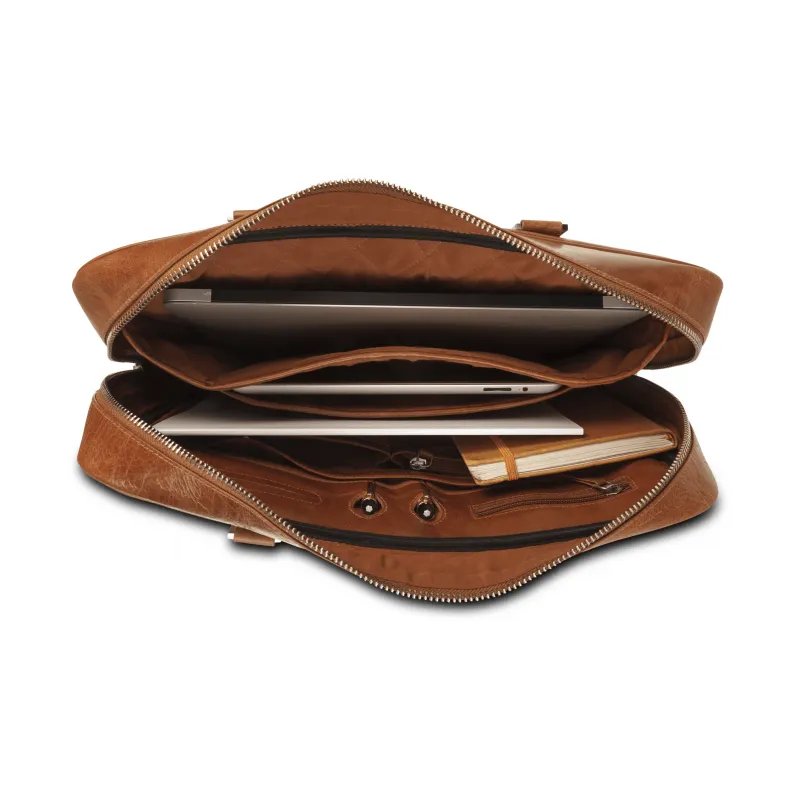 Rosenborg 16" Tan Leather Business Laptop Briefcase