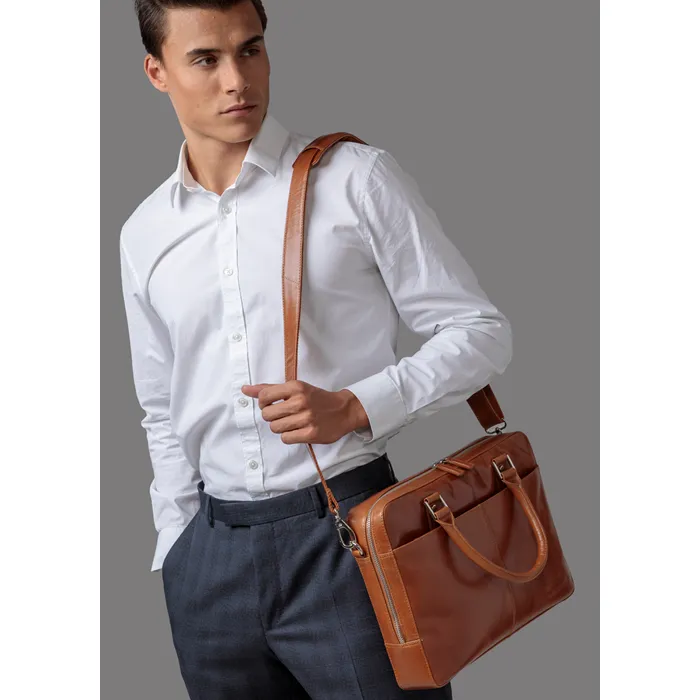 Rosenborg 16" Tan Leather Business Laptop Briefcase