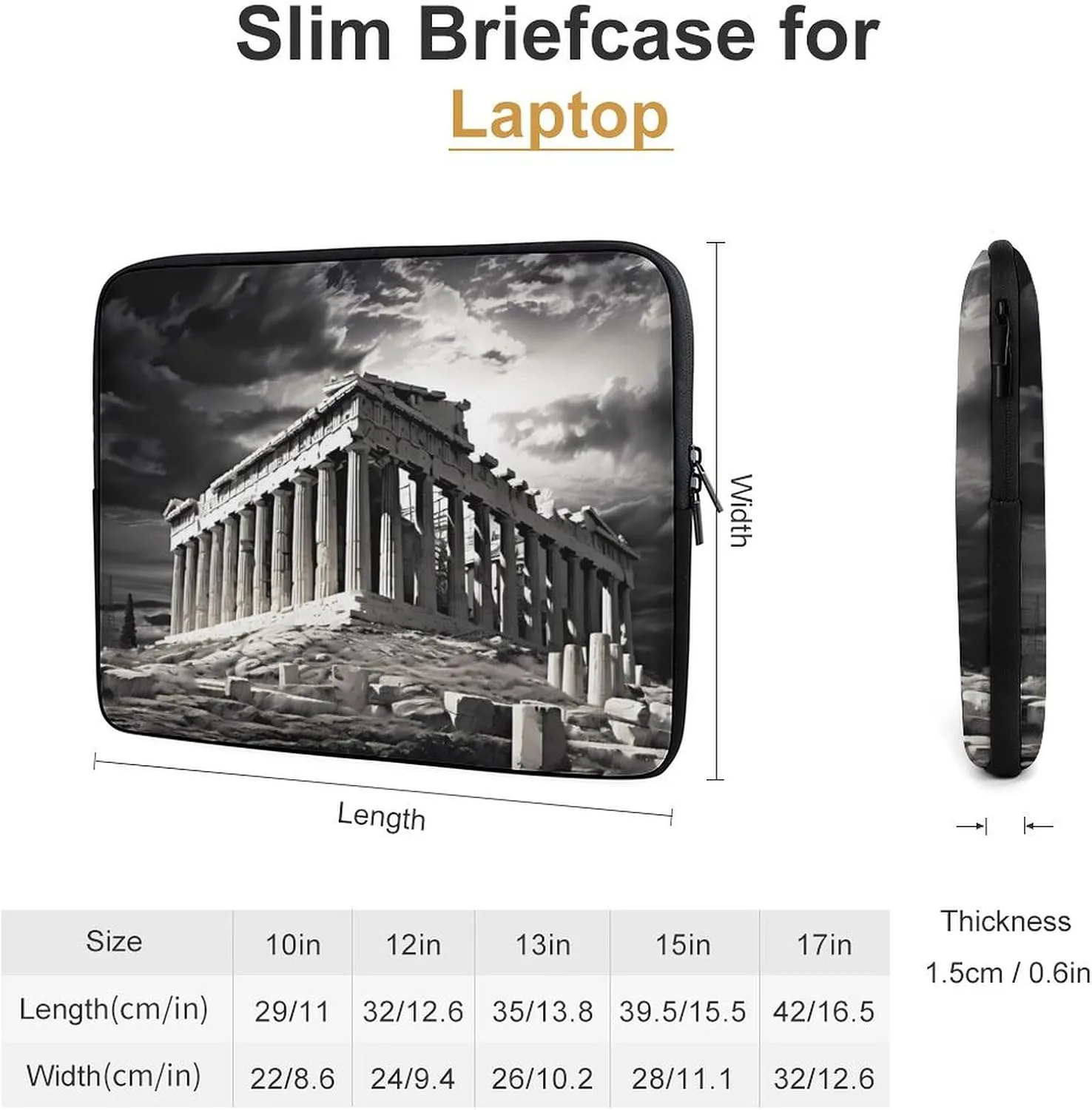 Ruins of A Temple Parthenon Acropolis Athens Greece Printed Laptop Sleeve Case Soft Computer Pocket Briefcase Carrying Bag 10 Inch/12 Inch/ 13 Inch/15 Inch/17 Inch