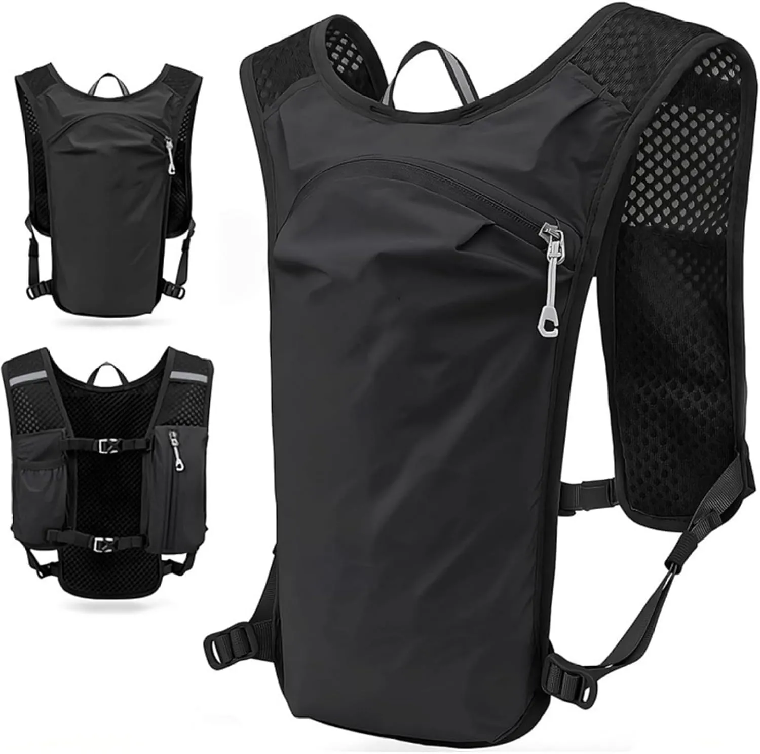 Running Vest Safe Reflective Running Backpack Lightweight ＆ Breathable Marathon Hydration Vest with Pockets ＆ Adjustable Strap for Hiking Camping Marathon Cycling Race