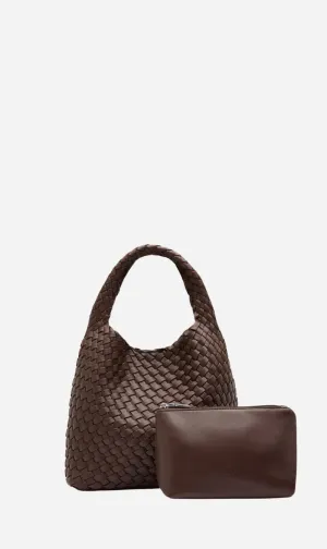 Rylan | Alt-Leather Small Woven Tote - Brown