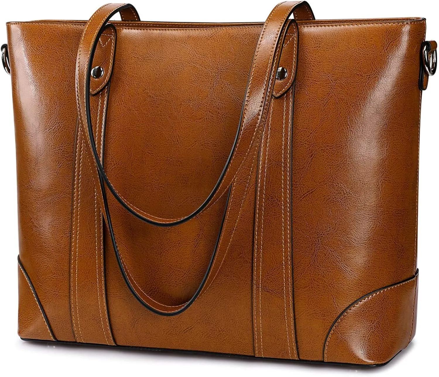 S-ZONE Leather Tote Bag for Women Office Shoulder Handbag 15.6 Inch Work Laptop Briefcase