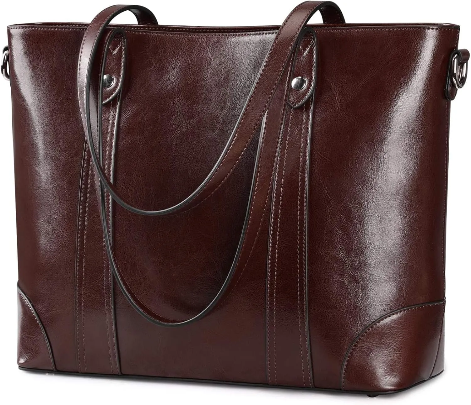 S-ZONE Leather Tote Bag for Women Office Shoulder Handbag 15.6 Inch Work Laptop Briefcase